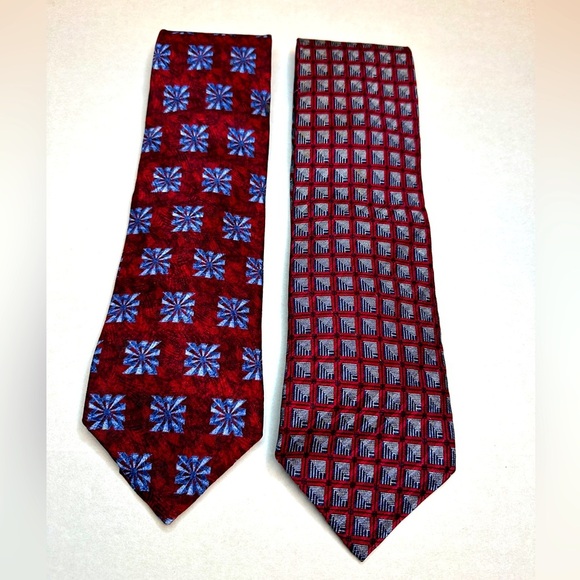 Lot Of Two Xtra Long XMI Men’s 100% Silk Ties Blue Red Geometric - Picture 1 of 12